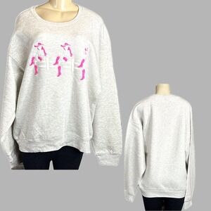 Pacific & Co XL Heather Oatmeal Textured Pink Cowboy Skeleton Graphic Sweatshirt
